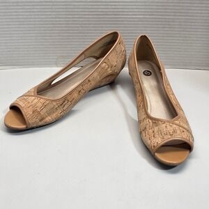 C. Wonder Ruth Tan‎ Real Cork Peep Toe Wedge Heels d'Orsay Cutout Womens 8M